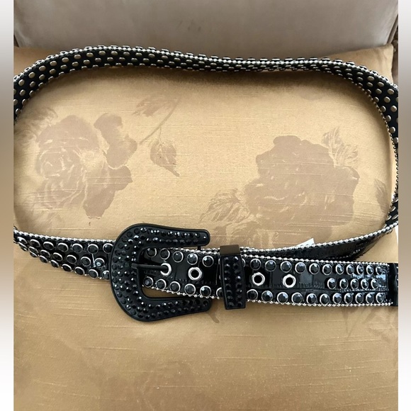 Industrial Indigo Black Rhinestone Studded Belt Unisex MWT Size 42 (Size XL) - Picture 6 of 12